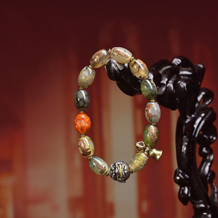 藏区天然观音天珠文玩手串单圈南红玛瑙松石铜卡子配饰佛珠手链