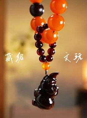 藏式正宗天然金丝牦牛角手持手串