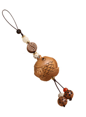 年年有余桃木鱼手机挂件可爱创意