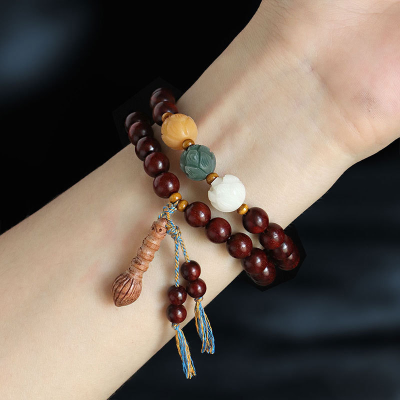 巴度新品绿檀木佛珠手串批发情侣