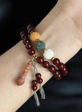 巴度新品绿檀木佛珠手串批发情侣