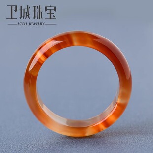 天然高冰种玛瑙戒指女玉髓马料跑环香槟橘红焦糖色素圈闭口指环