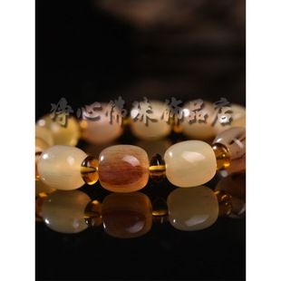 藏区羊角桶珠单圈手串高抛带血甘蔗纹保真男女文玩血料手链