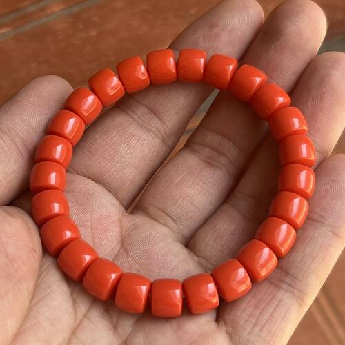 台湾沫沫手链故宫橙色桶珠鼓珠手
