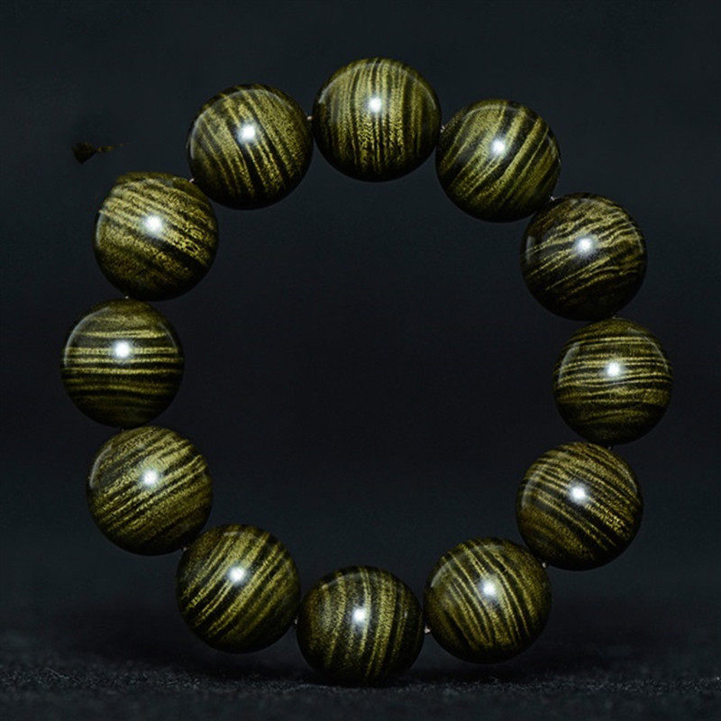 四川金丝楠木手串男盘玩爆满水波龙胆纹佛珠阴沉木乌木绿料手链女