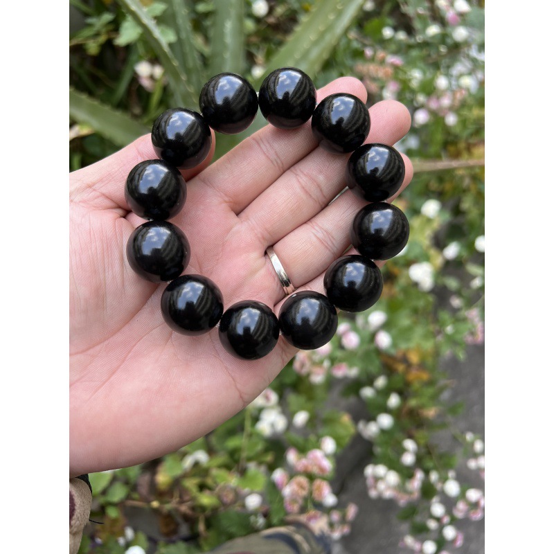 藏式黑水牛角佛珠手串圆珠手串纯天然不染色手工精磨