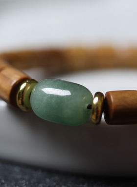 天然绿檀桶珠手串diy东陵玉款玉