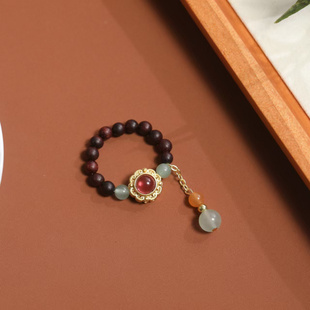 降真香戒指血檀戒指搭配和田玉东陵玉简约百搭戒指非金属木制戒指