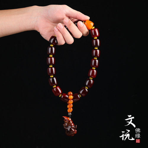 藏式天然西藏牦牛角十八子手持手