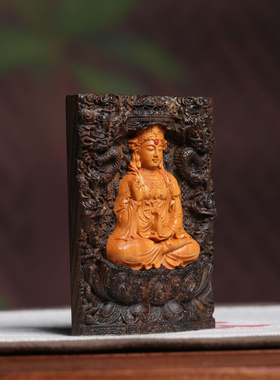 工厂店沉香木雕净瓶坐莲观音双面