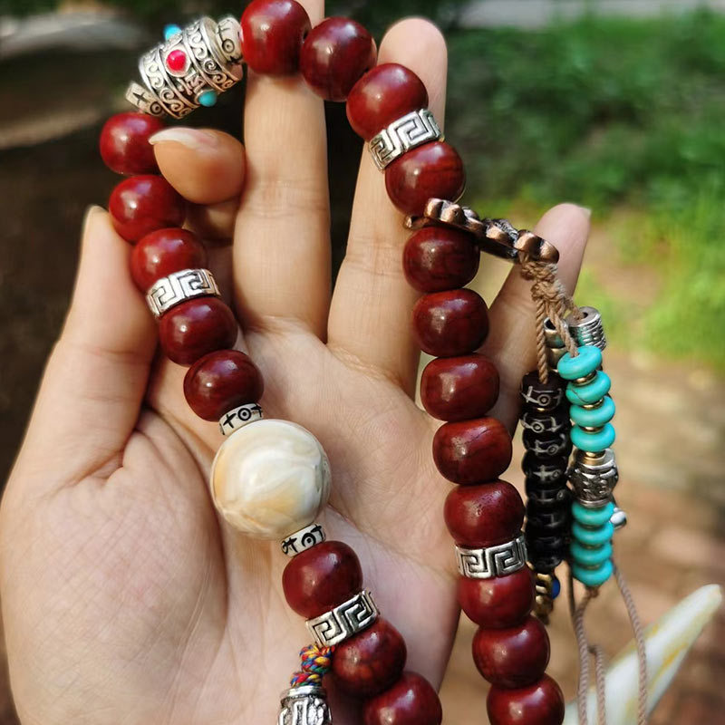 牦牛骨回流炸裂纹手持14mm桶珠圆