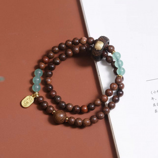 金丝檀双圈手串金丝檀搭配东陵玉沉香跑环原创手串国风手串批发