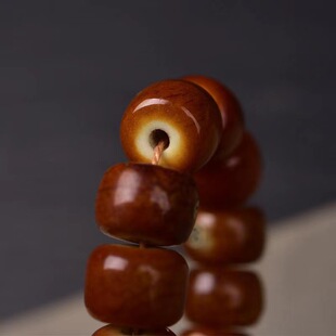 藏区回流老料镶嵌万字桶珠牦牛骨108颗佛珠款手链文玩手串饰品