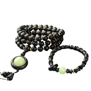 黄花梨木加夜明珠项链套装土沉手串佛珠配夜明珠黑土沉香木头手串