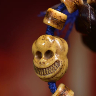 藏传回流牦牛骨手链单圈藏式 文玩佛珠雕刻尸陀林配珠手工编织手绳