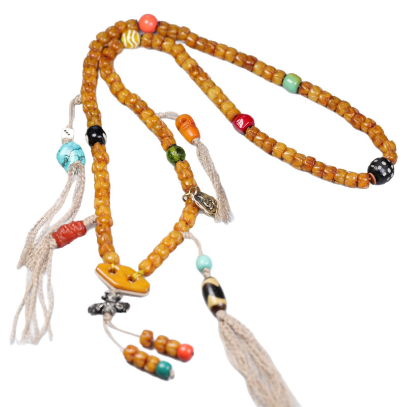 藏传牦牛骨108佛珠念珠多圈手链项链藏式文玩天珠琉璃多宝珠批发