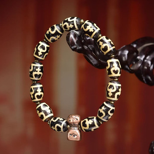 天然宝瓶天珠手串单圈藏式文玩佛珠南红玛瑙醒狮配饰男女复古手链