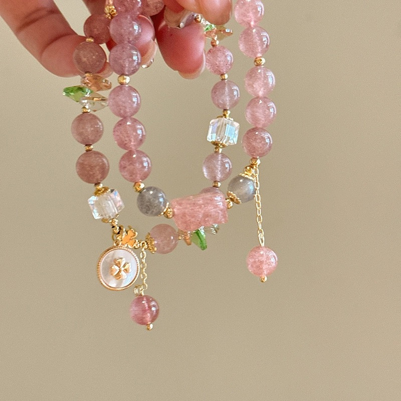 招桃花草莓粉色串珠手链女轻奢小