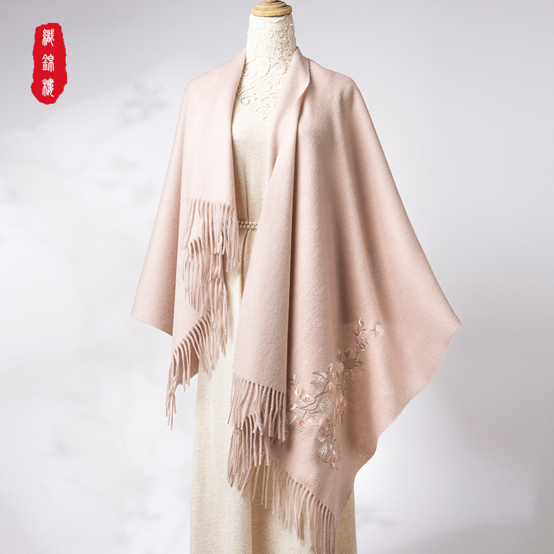 织锦楼秋冬新款100%羊毛围巾女高级保暖围巾送妈妈长辈生日礼物