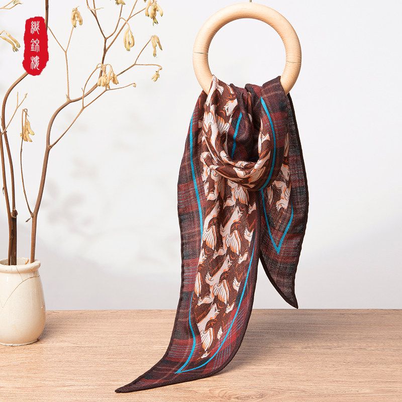 【新年礼物】织锦楼三角菱形巾真丝羊毛百搭时尚复古小围巾