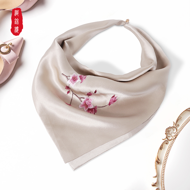 真丝刺绣小方巾带扣教师节礼物