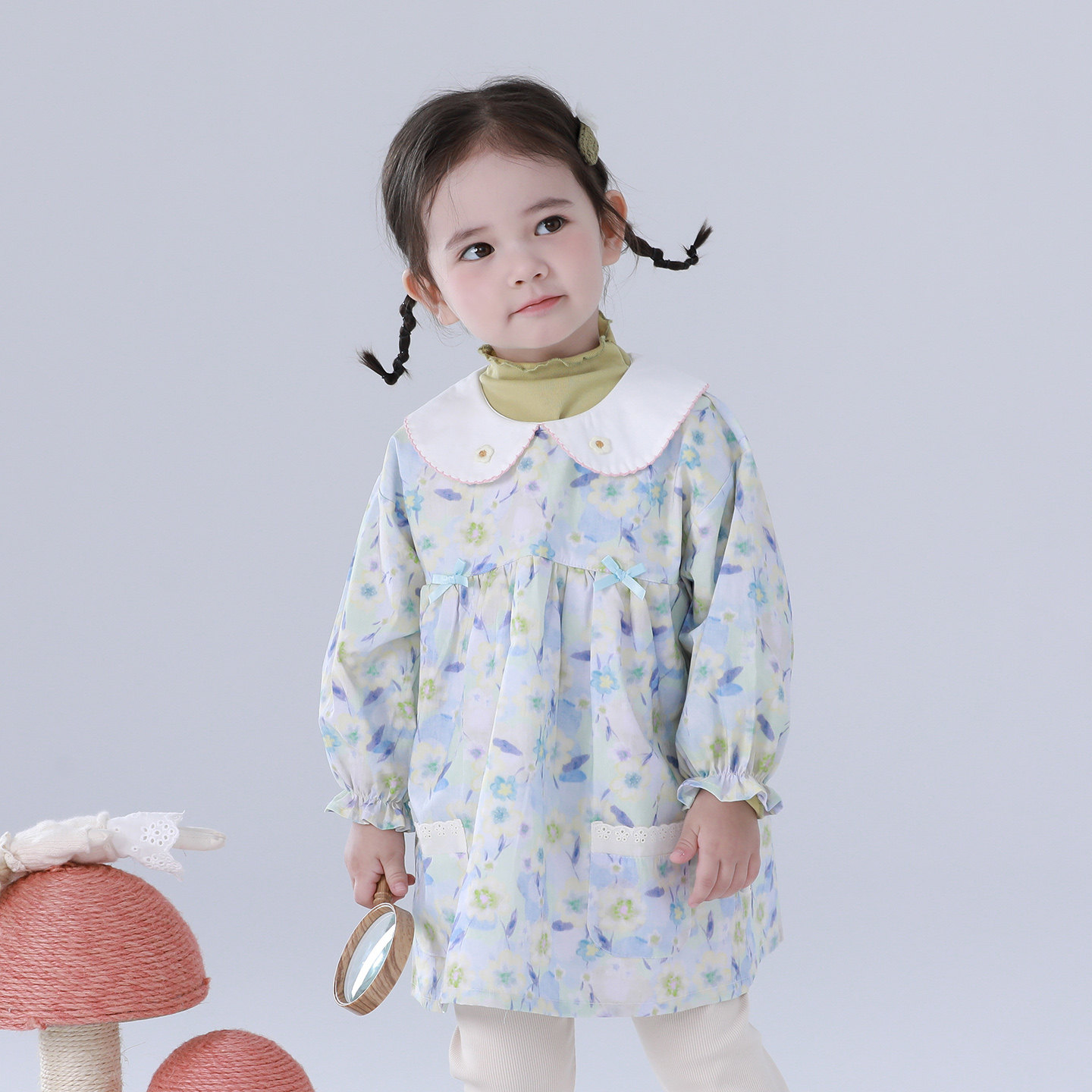 女童纯棉碎花防水罩衣幼儿园春秋可外穿防脏护衣宝宝吃饭长袖围裙