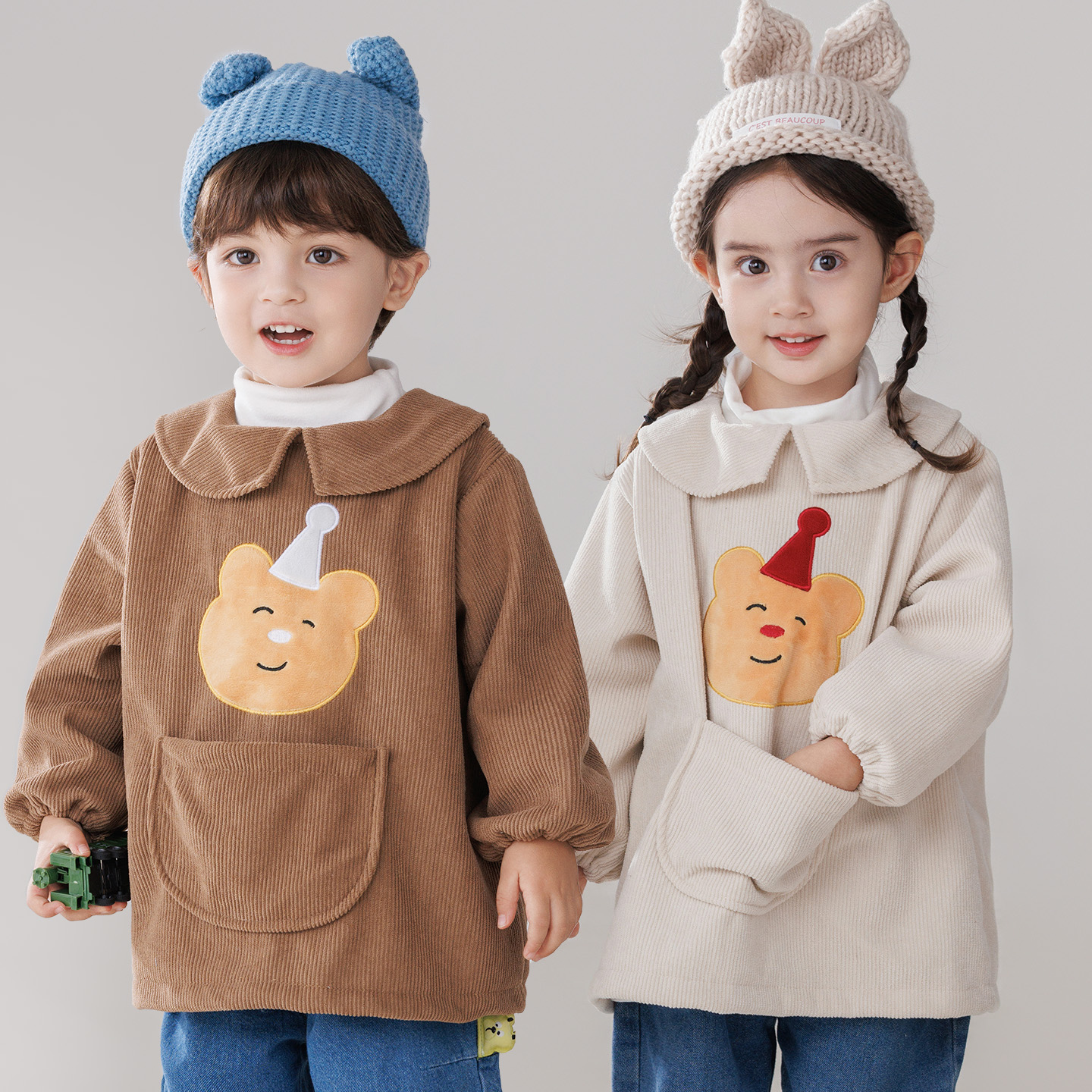 宝宝可爱长袖羽绒服反穿罩衣秋冬