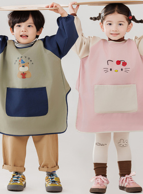 宝宝画画防脏罩衣男女童卡通魔术贴长袖围裙手工防脏护衣可印logo