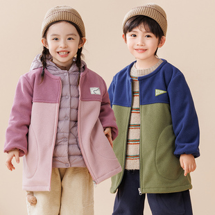 儿童摇粒绒罩衣长袖 冬 拉链羽绒服护衣中大童棉袄外套洋气宝宝罩衫