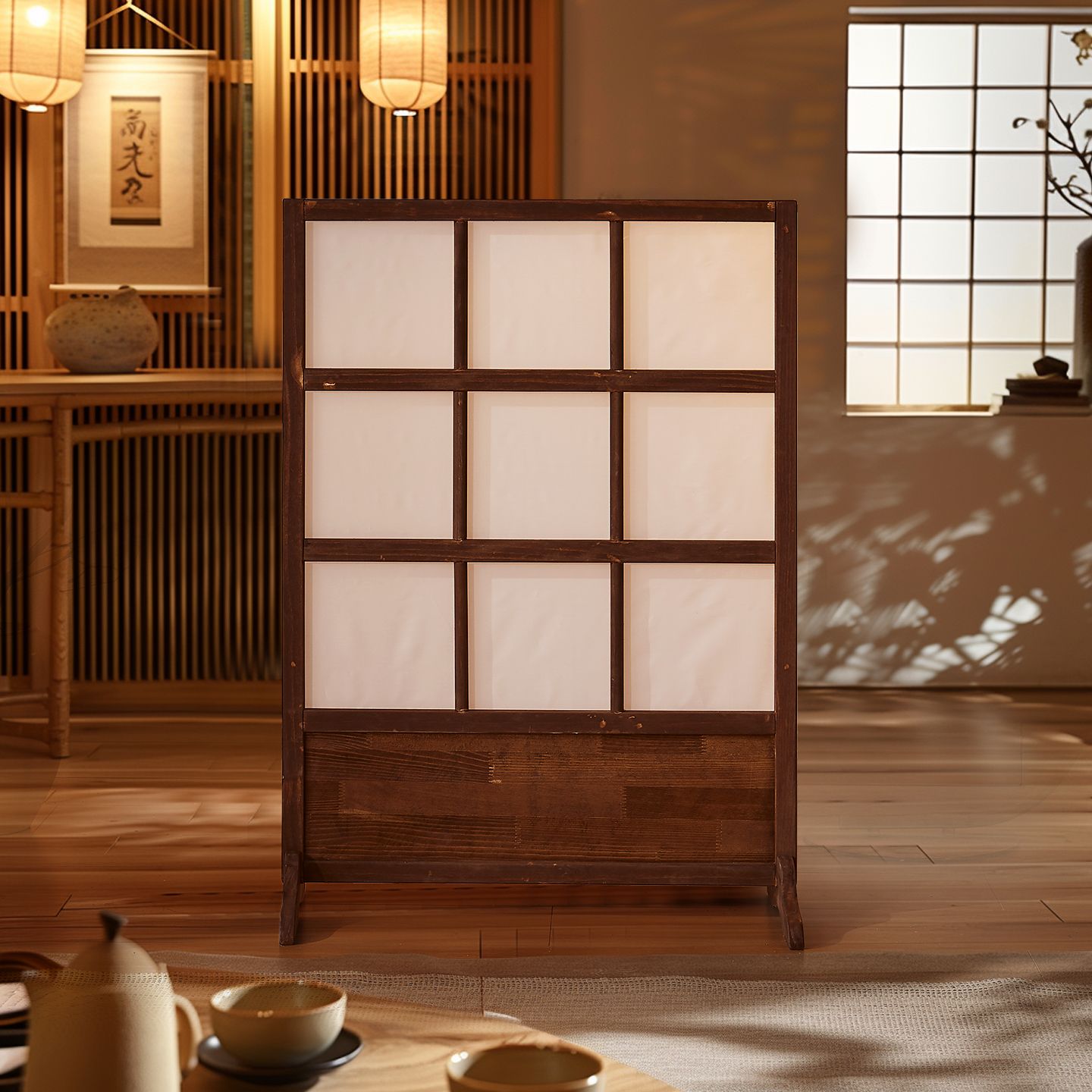 矮屏风隔断日式餐馆室内复古折叠移动实木带挡板卧室高级感背景墙