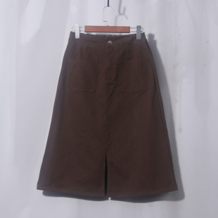 后松紧腰半身裙牛仔早春高腰复古a字中长款 A版 棕色 深军绿