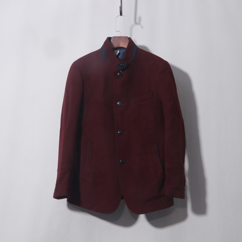 男装63%羊毛 枣红呢子外套中老年人立领酒红色枣红夹克毛呢外套