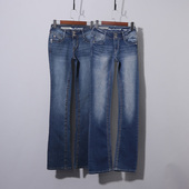 女春秋弹力修身 复古牛仔裤 喇叭 深蓝微喇175高个子美式 加长牛仔裤