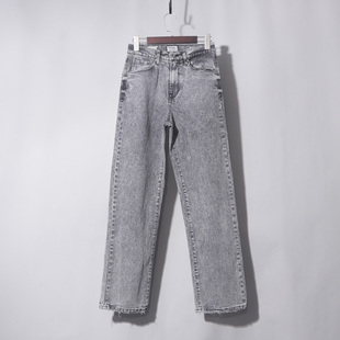 灰色阔腿裤直筒牛仔裤高腰显瘦窄版阔腿拖地长裤子