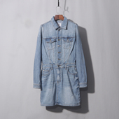 浅蓝长袖 连衣裙女 腰带口袋修身 连衣裙秋冬新款 性感牛仔裙春季