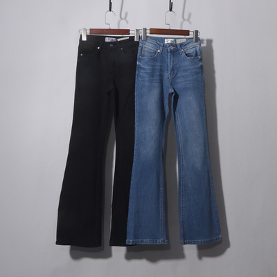 黑色牛仔蓝微喇牛仔裤女小个子高腰喇叭裤修身复古马蹄裤中腰弹力