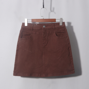 棕色包裙复古牛仔半身裙女夏季胖mm高腰显瘦包臀a字短裙裤子