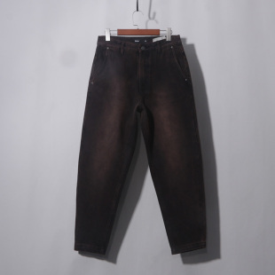 做旧棕老爹裤 宽松萝卜裤 牛仔裤 新款 直筒显瘦哈伦 春秋季 超高腰