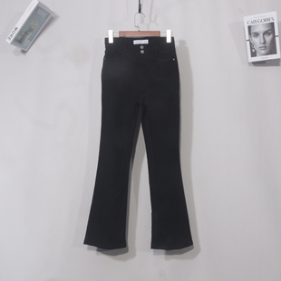 黑色双扣微喇叭裤美式复古牛仔裤女春秋季新款高腰马蹄拖地女潮