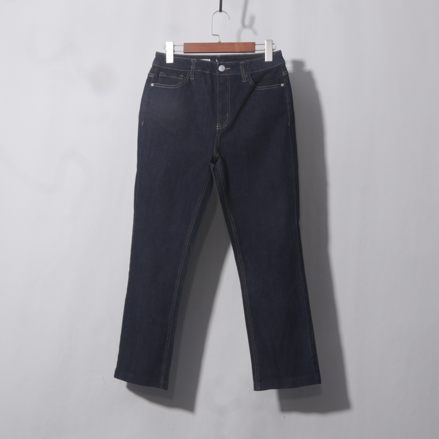 蓝黑直筒春秋新款高腰显瘦小个子九分法棍烟管裤直筒阔腿裤