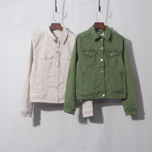 天丝垂感牛仔衣外套夹克绿色工装风翻领通勤短夹克长袖春秋新款