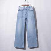 春夏显瘦垂感复古直筒拖地裤 女爆款 子 高腰牛仔裤 排扣阔腿裤