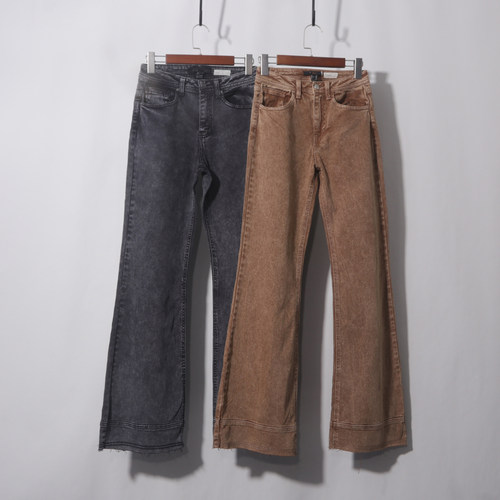 高腰加长牛仔毛边微喇叭裤复古仔裤女夏季薄款新款修身马蹄裤子