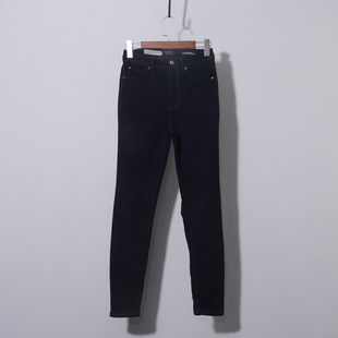 蓝黑小脚高腰小脚牛仔裤女九分新款春秋修身显瘦搭黑靴裤裤子