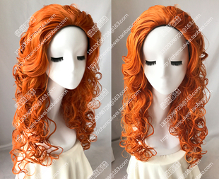 COS假发 勇敢传说Brave梅莉达 勇敢公主 橘红色后背头泡面长卷发