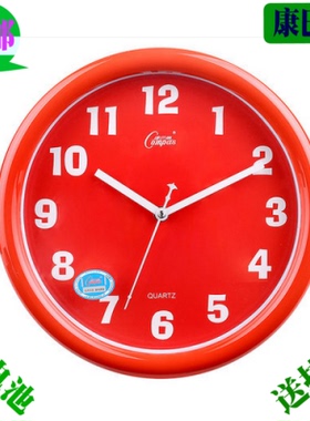 康巴丝挂钟客厅卧室静音石英钟卡通时钟红色时尚钟表圆形表
