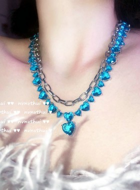 油画宝石复古女海洋之心项链