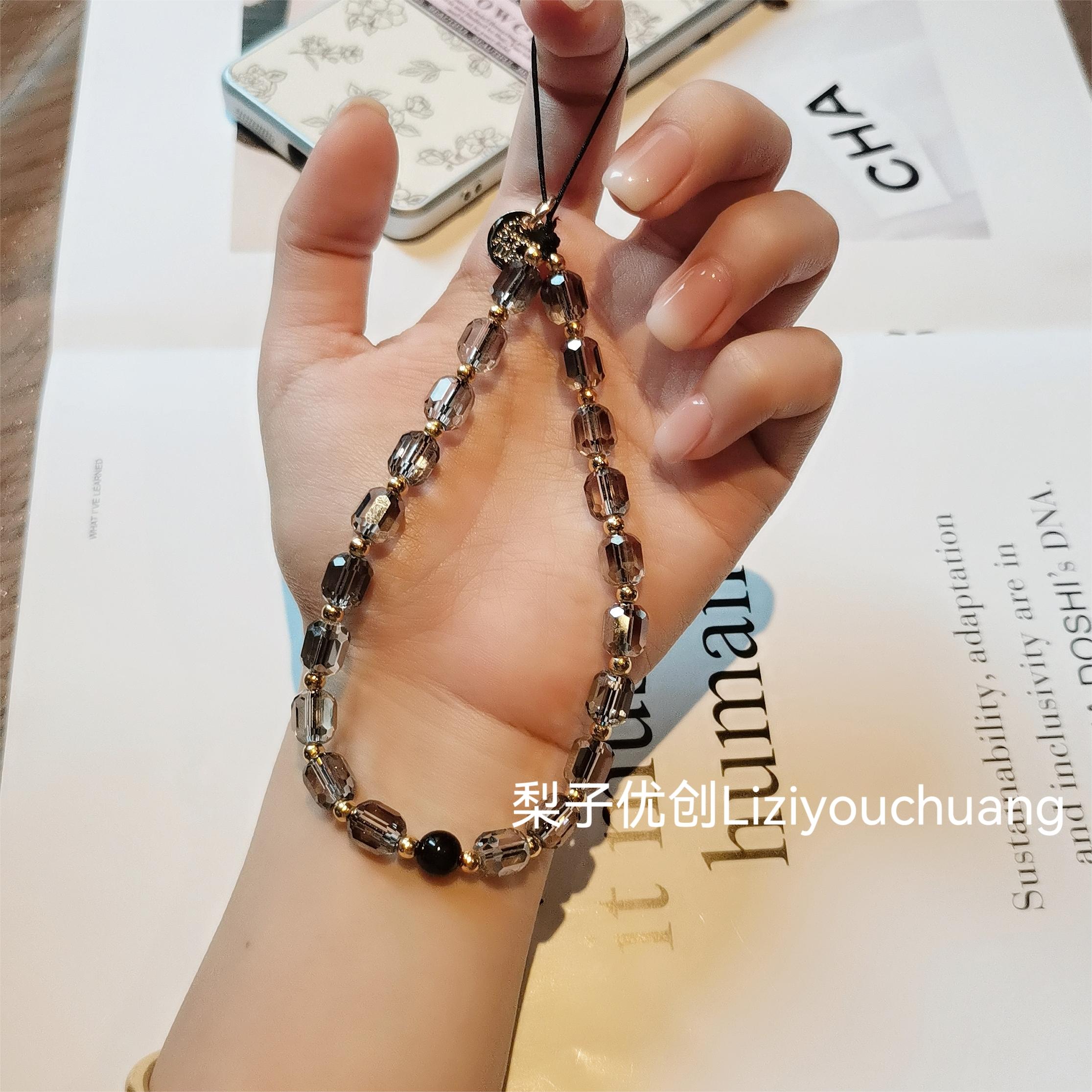 创意ins风透灰水晶手机挂绳短款手腕带挂件穿绳ccd通用牢固挂链女