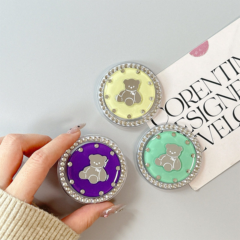 创意卡通小熊水钻镜子磁吸气囊支架手机壳桌面ins风女伸缩magsafe