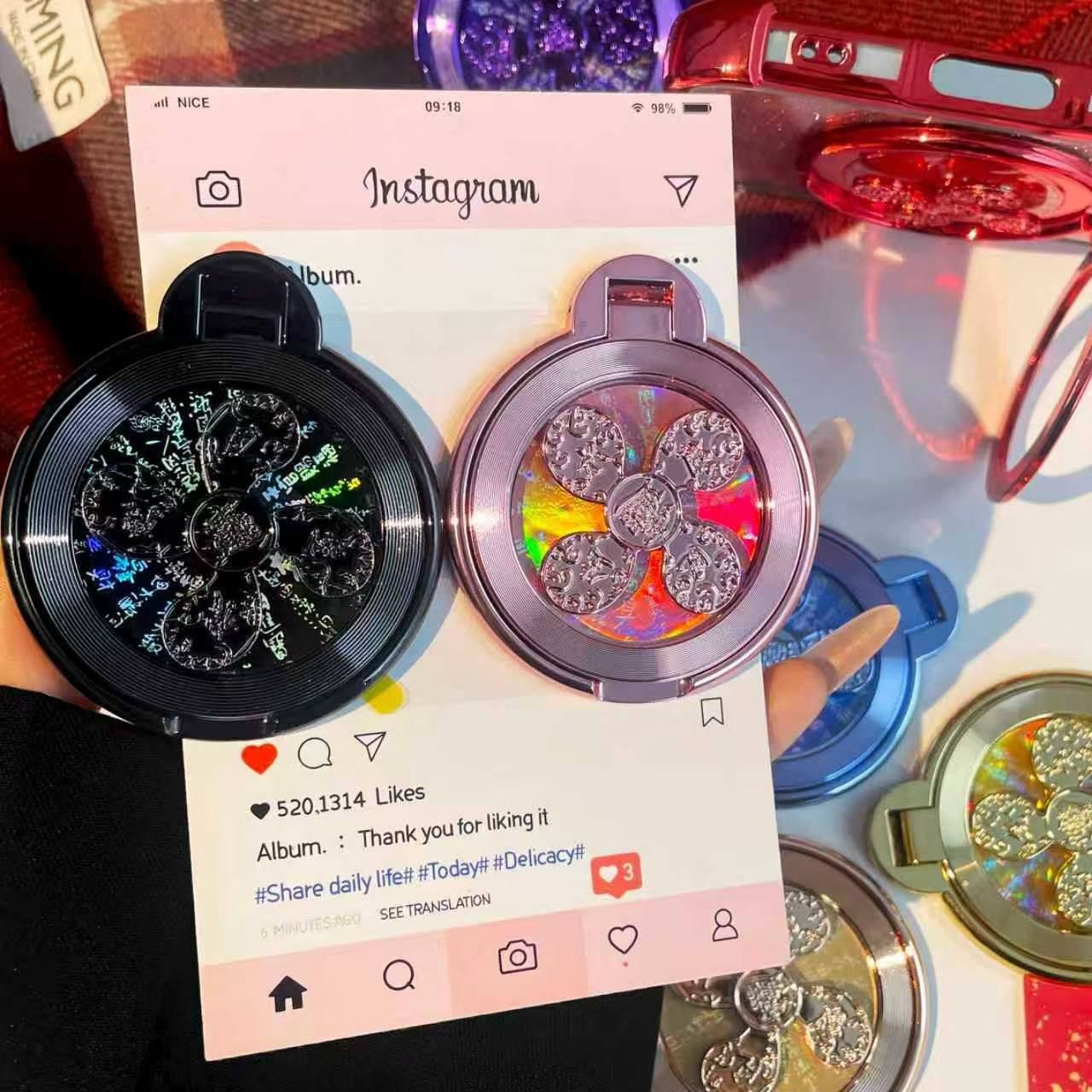 新款四叶草风生水起旋转陀螺360°指环扣手机支架粘贴式背贴桌面,3C数码配件,手机支架/手机座,淘宝优惠券,粉丝福利购,淘宝优惠卷